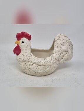 Vintage Ceramic Small Rooster Planter With Brown Speckled Glaze
